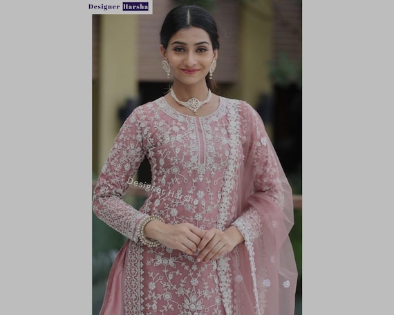 Costume Indien Salwar Kameez Plazzo – Broderie Soie – Taille Sur Mesure