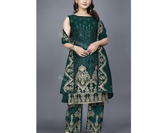 Green Salwar Kameez Pant Suit, Embroidered Georgette Pakistani Suit, Indian Wedding Party wear Dress