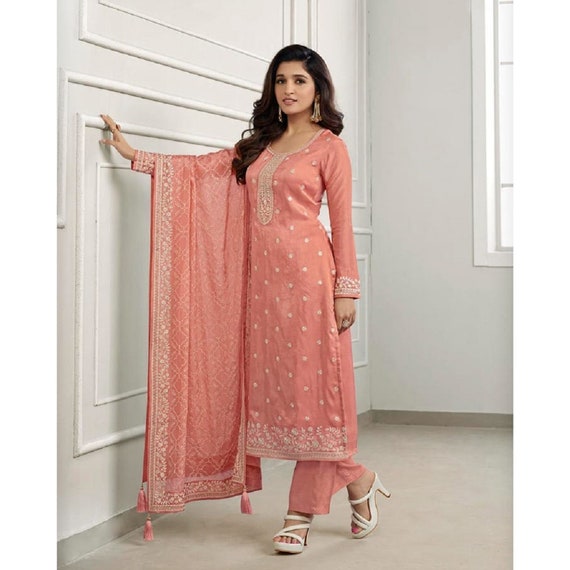 Trendy up and down cotton cream color straight salwar suit