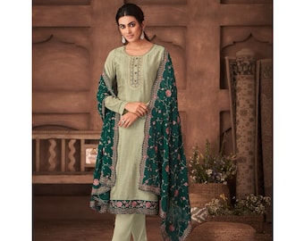 Fantastic Light Colorful Embroidery Worked Shalwar Kameez Heavy Dupatta Dress Pakistani Indian Ethnic Party Wear Straight Trouser Pant Suits