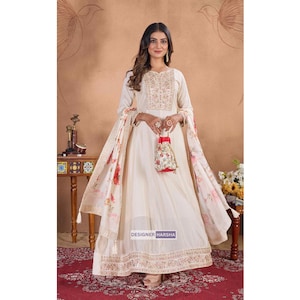 Indian Embroidered Dresses, Plus Size Indian Clothes for Women, Online Long Anarkali with Dupatta, Indian Weddings Bridesmaid Anarkali Dress