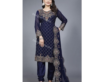 Churidar Shalwar Kameez Kleider, indische Outfits für Damen, Pakistanische Eid-Ramadan tragen schwere Stickerei Outfits, traditionelle indische Kleidung