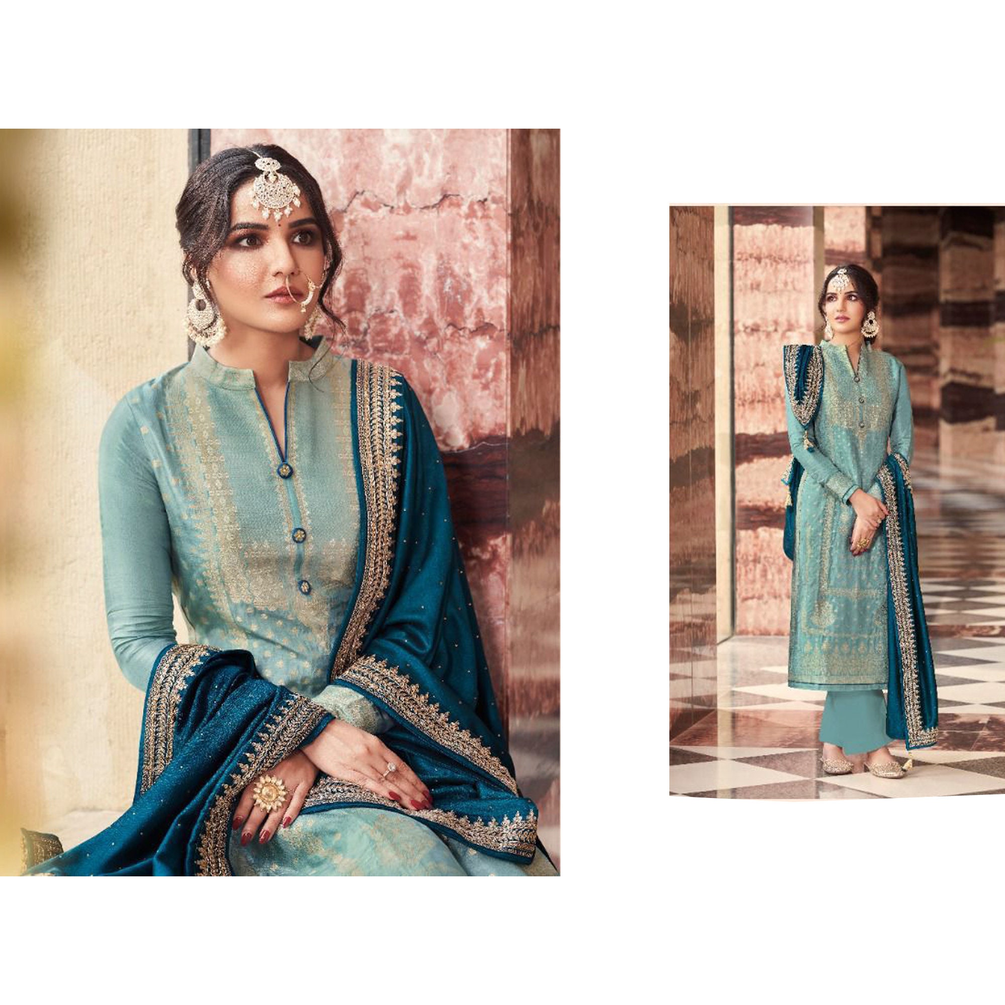 Fully Stitched Rayon Dark Blue Salwar Suits with Dupatta – Stilento