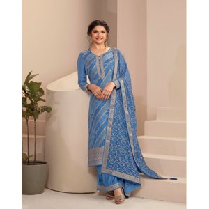 Tenue de fête du Ramadan-Aïd, broderie travaillée, beau costume droit Shalwar Kameez Palazzo pour femmes pakistanaises, robes Salwar Kameez Dupatta