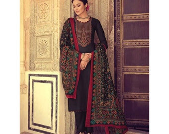 Lovely Black Color Cotton Casual Wear Simple Shalwar Kameez Palazzo Dupatta Dress Embroidery Work Pakistani Wear Handmade Trouser Pant Suits