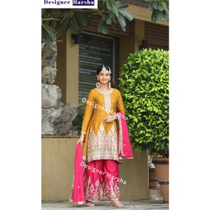 Haldi-Sangeet Funktionskläder, Pakistanska kläder för kvinnor, Färdiga Salwar Kameez med Dupatta Choice - 2