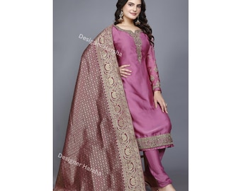 Vestido especial de Eid, ropa de boda para mujer, Georgette Churidar Shalwar Kameez con Banarasi Dupatta, vestido étnico para invitadas.