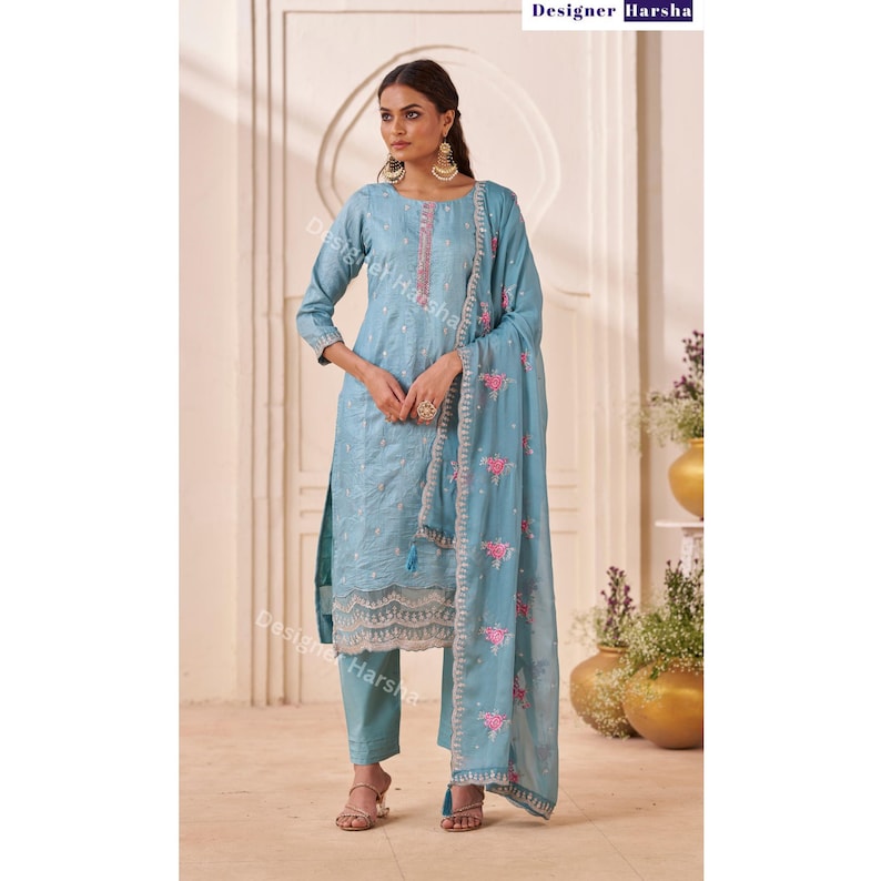 Pakistani Wedding wear Outfit, Silk Salwar Kameez Set, Indian Embroidery Dresses image 2
