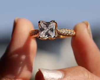 1.50 Carat Princess Cut Moissanite Ring, 14k Solid Yellow Gold, Minimalist Solitaire Daily Wear