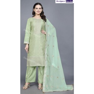 Embroidered Viscose Dola Jacquard Salwar Kameez Pant Suit, Eid Special Pakistani Dresses Choice - 2