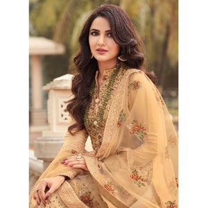Indian Pakistani Wedding Ethnic Party Wear Designer Shalwar Kameez Dupatta Dress Embroidery Work Handmade Straight Trouser Pant-Plazzo Suits image 2