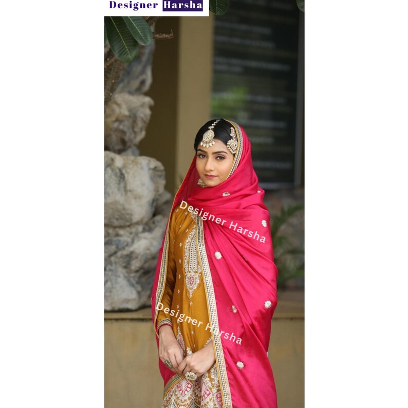 Haldi-Sangeet Funktionskläder, Pakistanska kläder för kvinnor, Färdiga Salwar Kameez med Dupatta bild 7