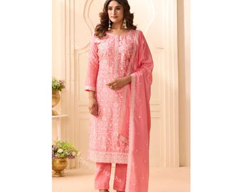 Bröllopsklänning med broderi, Salwar Kameez i plusstorlek för kvinnor, specialklädsel för pakistansk Ramzan