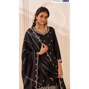 Black Color Shalwar Kameez Palazzo Suit for Eid, Pakistani Muslim wear Salwar Suits, Ready-made Beautiful Embroidered Festive Ethnic Outfits
