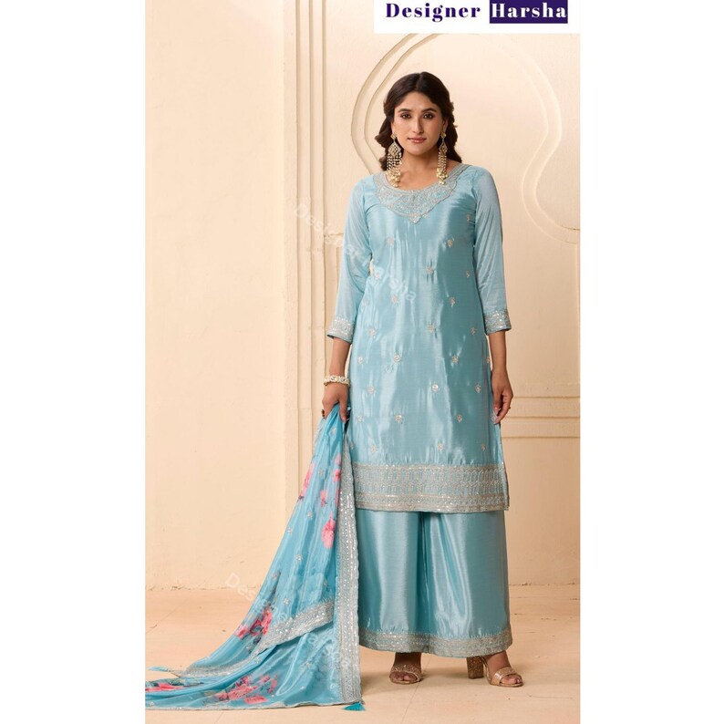 Embroidered Chinon Shalwar Kameez for Women, Pakistani Style Suit, Ladies Ethnic Party wear Palazzo Suits, Indian Festival Dresses Choice - 1