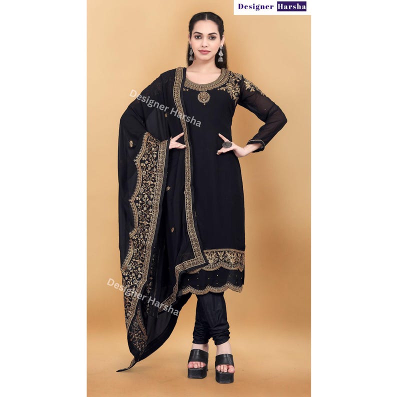 Vestido de fiesta para recepción de boda pakistaní, traje de salwar kameez churidar de georgette, atuendo tradicional de boda. Choice - 2