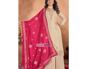 Traje de boda indio bordado Salwar Kameez Palazzo con trajes Dupatta