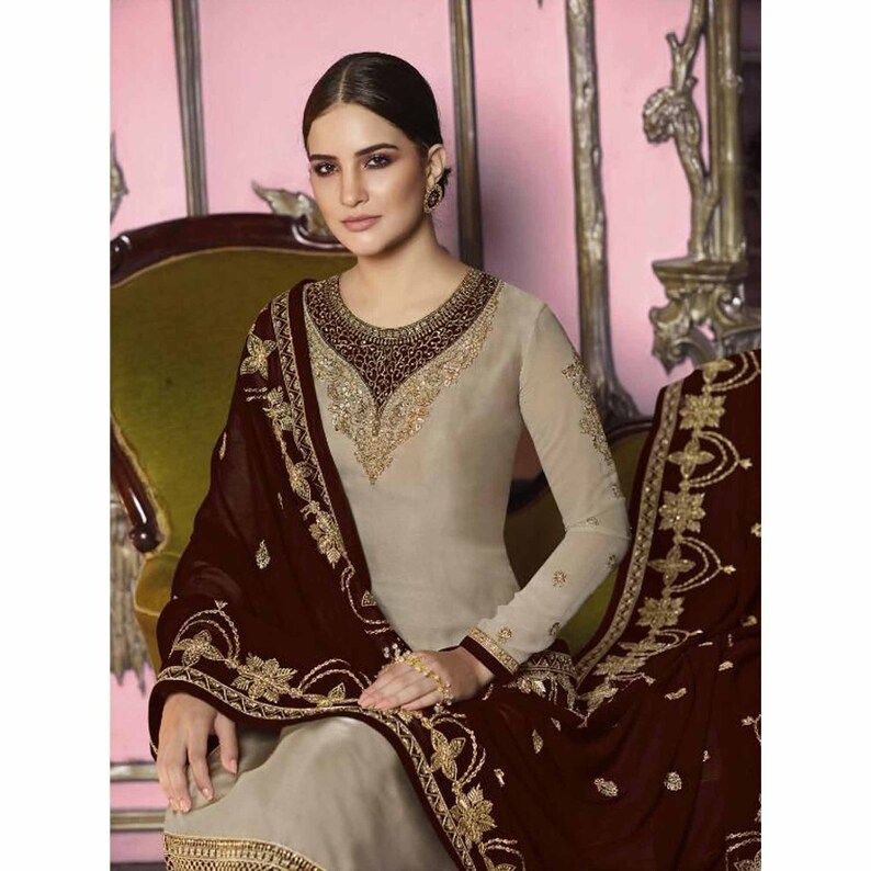 Stitched Indian Pakistani Eid Special Bollywood New Designer Party Wedding Wear Long Straight Salwar Kameez Suits With Georgette Dupatta