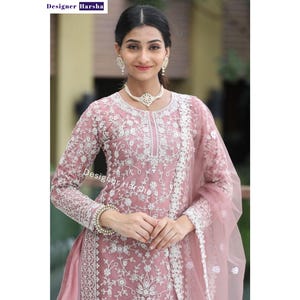 Designer Georgette Kurta Palazzo and Soft Net Dupatta With Embroidery Sequence Worked for Women Designer Sharara Suits For Women Ethnic Wear