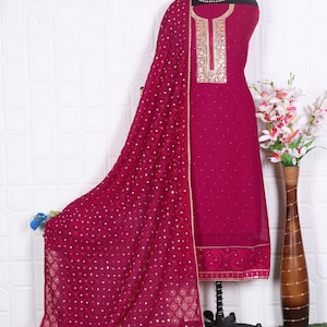 Pakistani Eid Party wear Outfit, Green Embroidered Georgette Salwar Kameez Suits Choice - 3