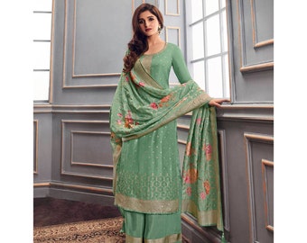Light Color Designer Outfits Salwar Kameez Plazzo Suits Embroidery Printed Work Pakistani Indian Wear Beautiful Shalwar Kameez Dupatta Dress