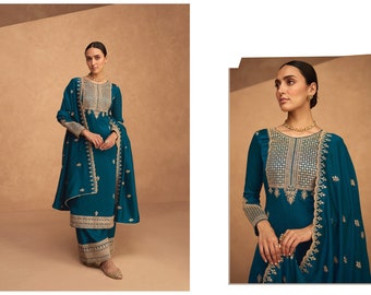 Women's Wear Designer Salwar Kameez Palazzo Suits Indian Pakistani Wedding Party Wear Heavy Embroidery Worked Shalwar Kameez Dupatta Dresses