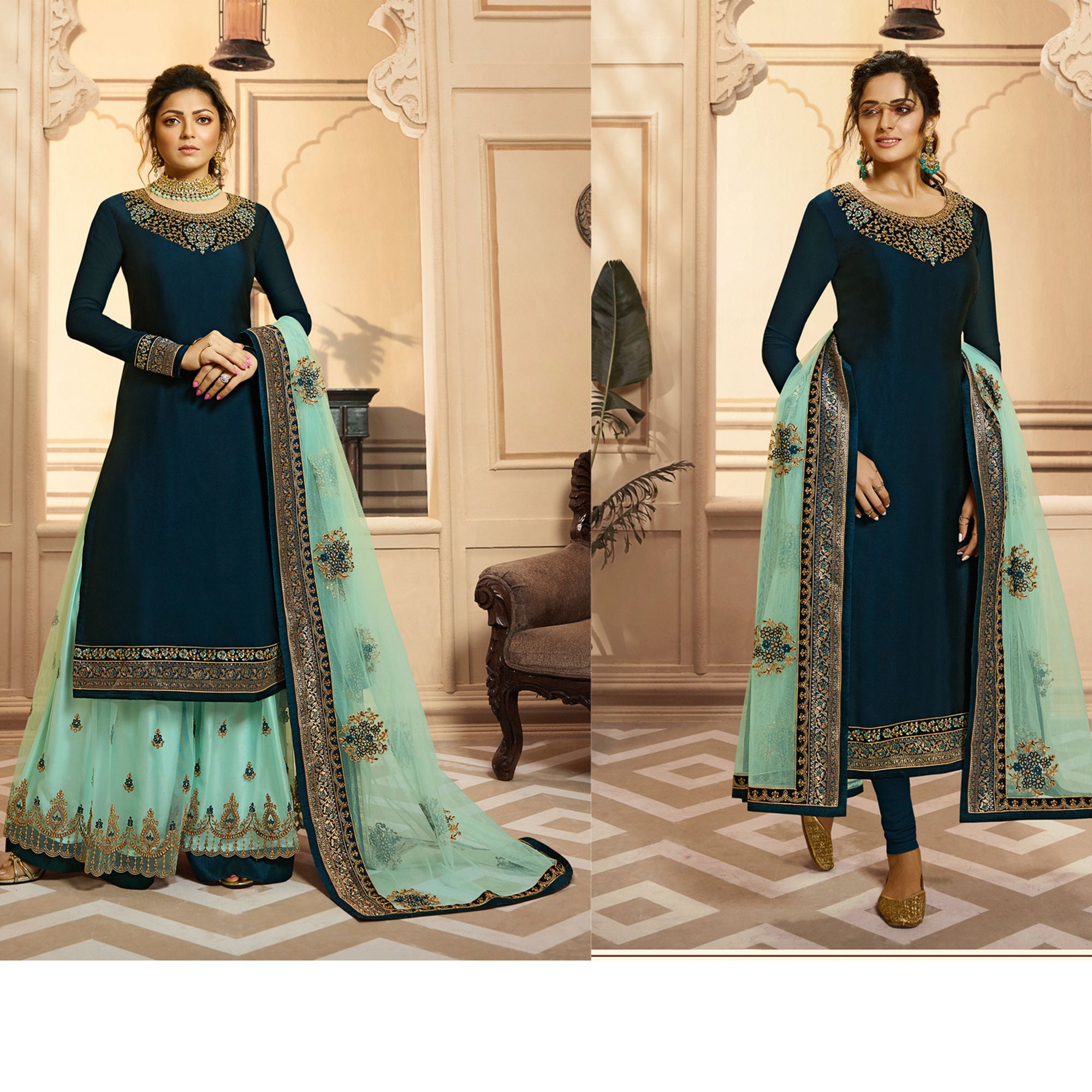 Designer Salwar Kameez Plazzo Suits Wedding Wear Coding Worked Etsy