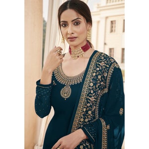 South Asian Women's Wear Designer Churidar Shalwar Kameez Suits Engagement Ceremony Wear Embroidery Stone Worked Salwar Kameez Dupatta Dress