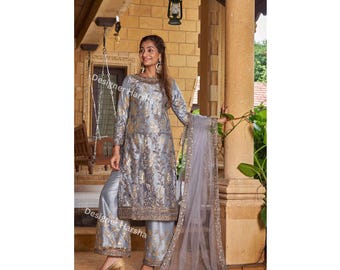 Pakistani Indian Palazzo Suit, Embroidered Salwar Kameez, Indian Wedding Outfits