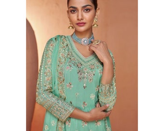 Customized Wear Designer Pakistani Indian Wedding Party Wear Salwar Kameez Palazzo Suit Heavy Embroidery Worked Shalwar Kameez Dupatta Dress