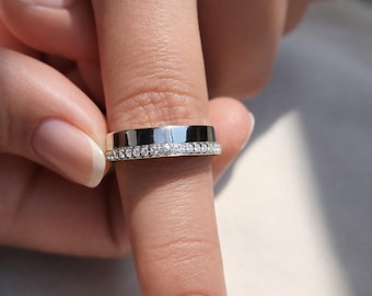 Sterling Silver Wedding Band for Women, 1 Carat Moissanite Ring, Round Cut Pave Eternity Band