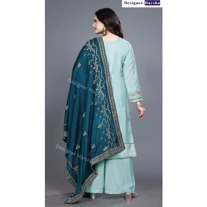 Traditional Ethnic Party wear Outfits, Stitched Punjabi Sangeet wear Dress, Custom Indian Wedding Embroidered Colthing image 9