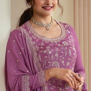 Beautiful Handmade Heavy Embroidery Work Pakistani Indian Wedding Reception Party Wear Designer Shalwar Kameez Palazzo Suit for Women's Wear image 5