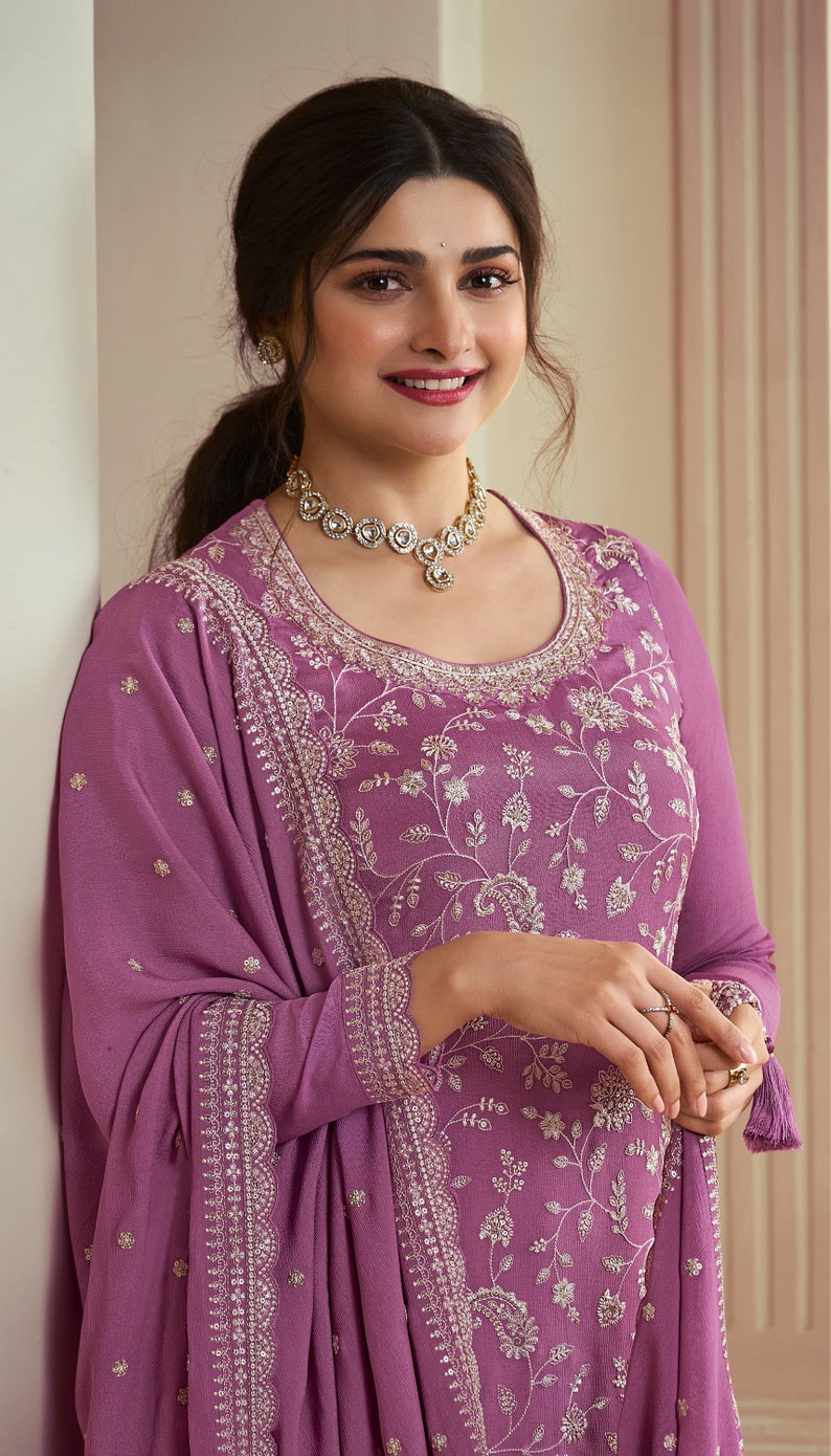 Beautiful Handmade Heavy Embroidery Work Pakistani Indian Wedding Reception Party Wear Designer Shalwar Kameez Palazzo Suit for Women's Wear image 5