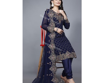 Blue Churidar Salwar Kameez Suit, Indian Outfit Readymade, Wedding Guest Outfits 2026, Pakistani Muslim Dress