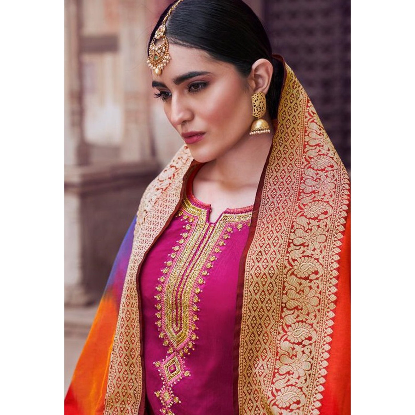 Banarasi Chanderi Silk Fabric Indian Wear Salwar Kameez Suits Etsy