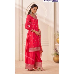 Eid spezielles pakistanisches Kleid, gestickter Chinon Salwar Kameez Plazzo-Anzug, indische Abendkleidung Outfit Bild 3