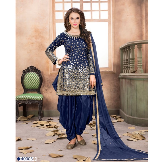 Navy Blue Color Silk Heavy Embroidery Straight Salwar Suit – Joshindia