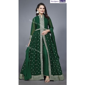 Pakistani Wedding Wear Silt Anarkali Gown Suit, Georgette Long Anarkali Dresses, indo Western wear for Ladies, Indian Clothing shops near me
