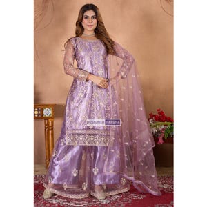 Sharara Dupatta 3 piece set Pakistani Designer Salwar Kameez Readymade Women Eid Festival Wedding Party wear Heavy worked Kurta with Sharara