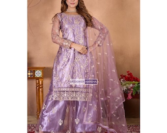 La fiesta paquistaní de Eid-Ramadán usa bordado Sharara-Gharara con trajes Dupatta de red