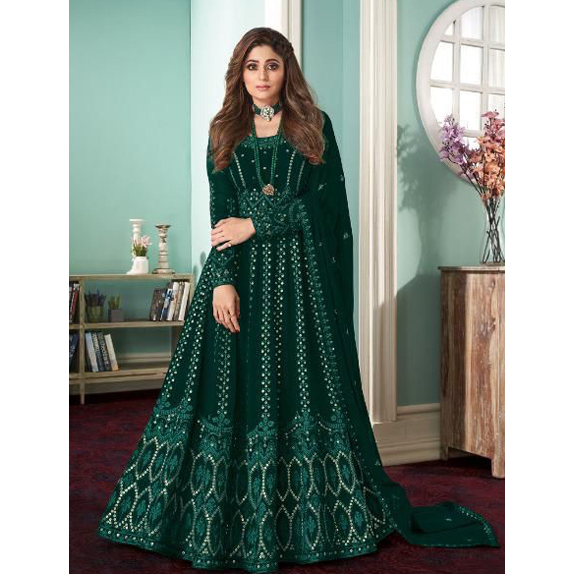 Green Color Designer Anarkali Gown Heavy Embroidered Work Etsy Sweden