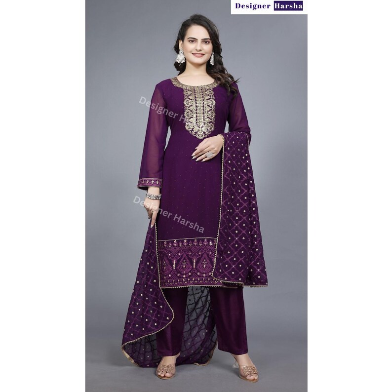 Pakistani Eid Party wear Outfit, Green Embroidered Georgette Salwar Kameez Suits Choice - 2