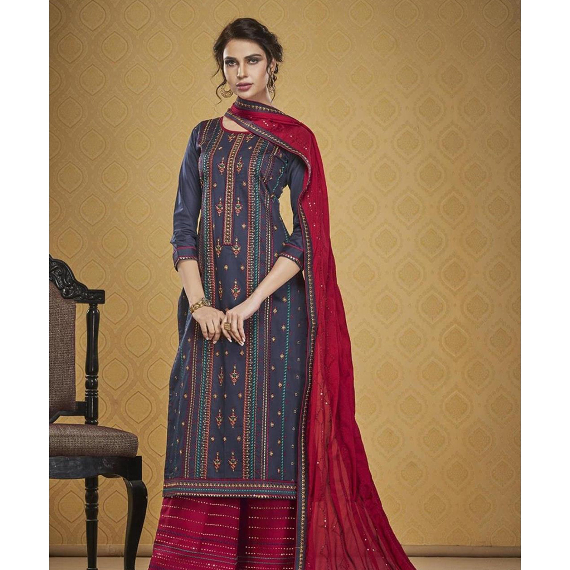 Trouser Plazo Suits Stitched Jam Silk Cotton Fabric Kameez Etsy