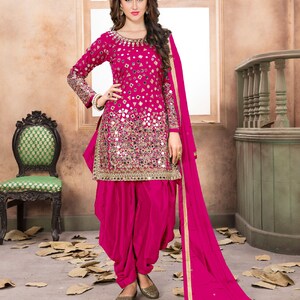 Punjabi Wedding Reception Wear Salwar Kameez Suits Heavy Embroidered Mirror Worked Heavy Net Dupatta Indian Pakistani Punjabi Patiyala Dress Choice-8