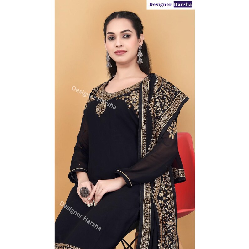 Vestido de fiesta para recepción de boda pakistaní, traje de salwar kameez churidar de georgette, atuendo tradicional de boda. imagen 6