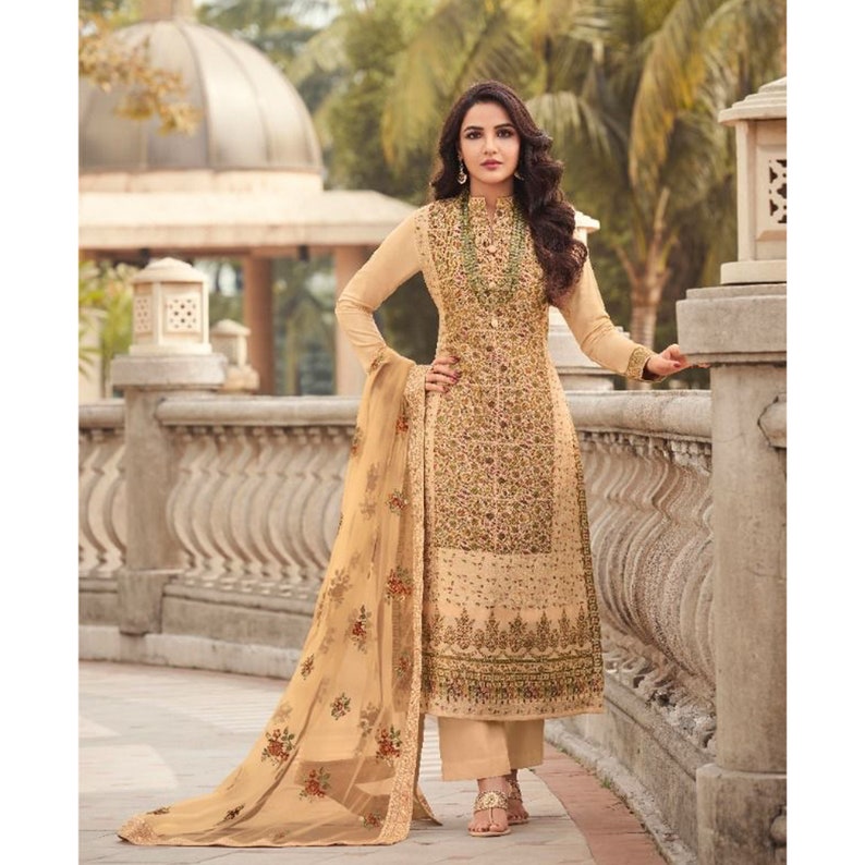 Indian Pakistani Wedding Ethnic Party Wear Designer Shalwar Kameez Dupatta Dress Embroidery Work Handmade Straight Trouser Pant-Plazzo Suits Choice-2