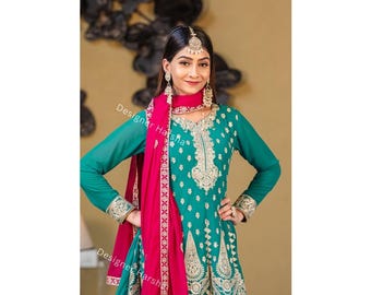 Embroidered Silk Anarkali Suit, Pakistani Salwar Kameez, Palazzo Pant Set