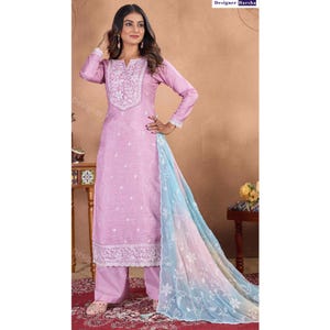 Plus Size Moonga Silk Kurta with Embroidery, Pakistani Salwar Kameez, Indian Pant Suit