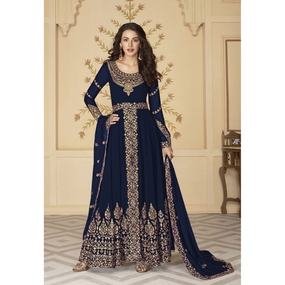 Dark blue top pakistani dresses